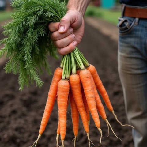 Fresh organic carrots, locally grown at Sandys Way Microfarm